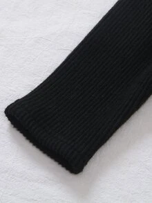 Baby Girls Solid Color Ribbed Knit Slim Fit Long Pants, Fleece Lined Thickened, Elastic Waist Soft Stretchy Casual Daily Bottom Trousers For Infant - Black - View 5