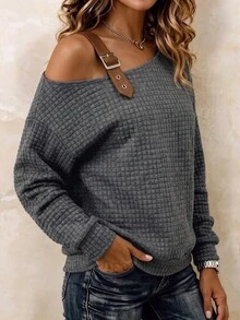 Zayélia Women's Casual Asymmetrical Shoulder Top For Middle-Aged And Elderly, Autumn - Dark Grey - View 6