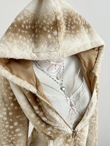Elamini 女款鹿斑點印花拉鍊連帽衛衣 - 彩色 - 查看 1