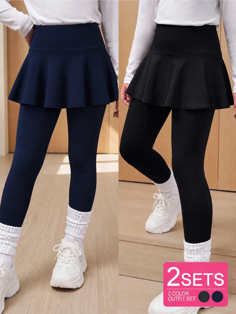 SHEIN Tween Girl Leggings, Casual Uniform Cute Elegant Skorts 2 In 1 ...