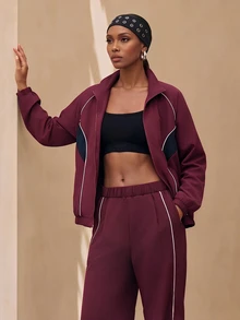 Zivah Women's Long Sleeve Zip-Up Jacket And Pants Casual Sports Set - Multicolor - View 2