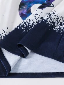 SHEIN 青少年男孩字母印花兒童長袖上衣與長褲居家休閒套裝 - 彩色 - 查看 3