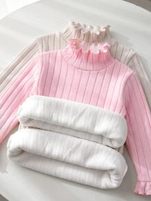 SHEIN 女童隨機 2 件組羅紋針織高領毛衣 冬季返校長袖套頭上衣 - 彩色 - 查看 9