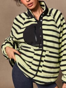 VARSIVA Striped Button Pocket Long Sleeve Sports Jacket - Multicolor - View 4