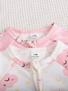 Cozy Pixies 嬰兒新生兒連身包屁衣 卡通熊與雲朵圖案 全季節可愛嬰兒服飾 - 粉色 - 查看 3