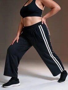 Powerista سروال رياضي كاجوال يومي بتصميم ألوان متباينة للنساء مقاسات كبيرة - الأسود - مشاهدة 4