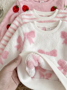 SHEIN Bộ 6 món áo nỉ lông giả họa tiết dễ thương dệt kim và quần dài cho bé gái mùa thu đông - Nhiều màu - Xem 7