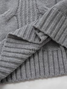 Sweetra Grey Cable Knit High Neck Short Sleeve Top - Grey - View 3