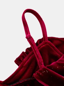 SHEIN Tween Girls Tween Girl Red Off-Shoulder Cinched Waist Princess Dress With Sequins And Velvet, Suitable For Holiday Party, Ball, Formal Occasion, Ceremony, Birthday Party, Casual Wear - Red - View 4