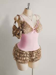 SHEIN ICON Women's Plus Size Faux Fur Deer Print Pink Camisole - Pink - View 6