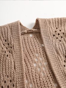 Nubod Plus Size Hollow Out Tassel Knit Cardigan - Camel - View 4