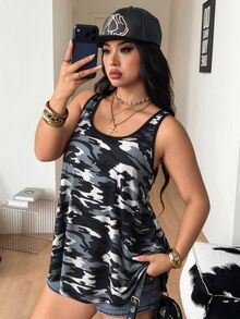 Coolane 女款大尺碼夏季秋季休閒度假時尚街頭風優雅時髦日常迷彩印花黑色背心 - 彩色 - 查看 2