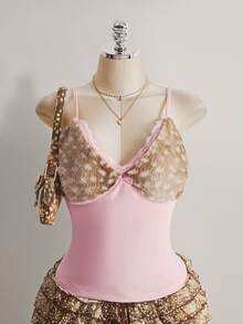 SHEIN ICON Women's Plus Size Faux Fur Deer Print Pink Camisole - Pink - View 5