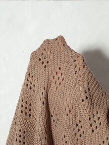 Nubod Plus Size Hollow Out Tassel Knit Cardigan - Camel - View 7