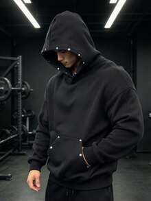 Gym Rark Men's Solid Color Casual Daily Wear Hooded Sweatshirt - Black - View 3