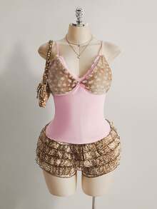 SHEIN ICON Women's Plus Size Faux Fur Deer Print Pink Camisole - Pink - View 4