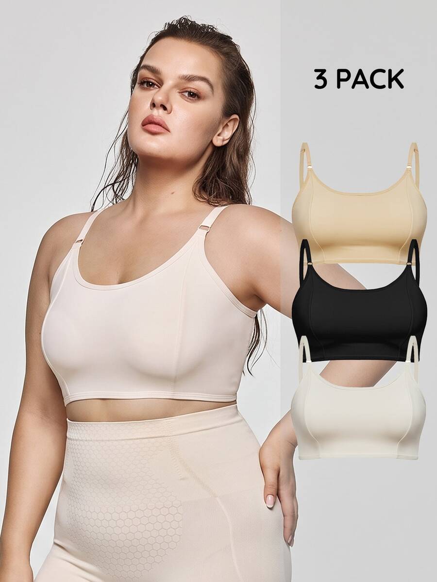 SHAPORA 3pcs Simple Casual Adjustable Strap Plus Size Women's Bras - Multicolor - View 1