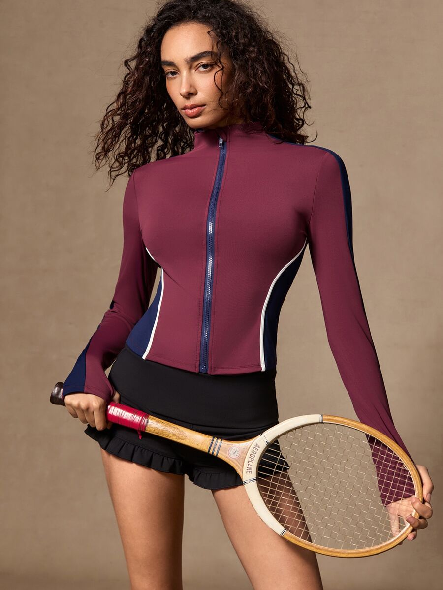 VARSIVA Striped Colorblock Zip-Up Sports Jacket - Multicolor - View 1