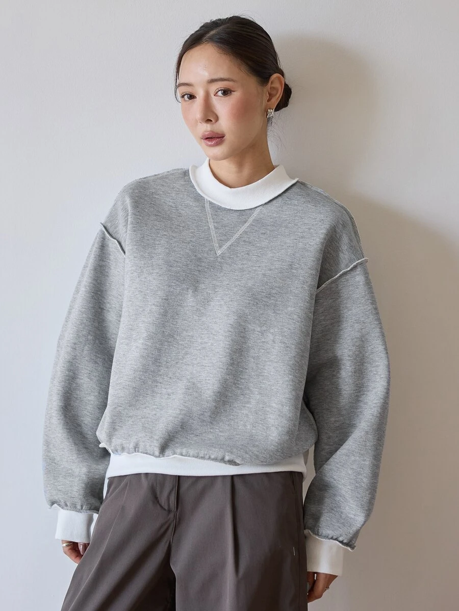 Dazy-Less Women's Colorblock Long Sleeve Versatile Streetwear Sweatshirt - Grey - View 1