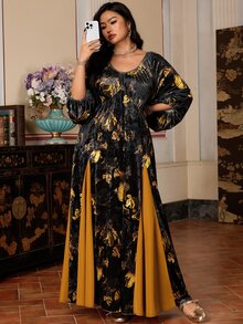 EastFlair Plus Size Women's Gold Foil Print Casual Party Summer Dress - Multicolor - View 3