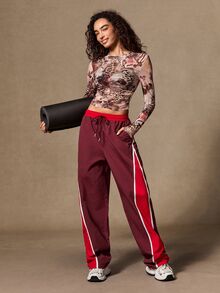 VARSIVA Striped Colorblock Drawstring Waist Sports Pants - Multicolor - View 3