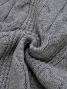 Sweetra Grey Cable Knit High Neck Short Sleeve Top - Grey - View 4