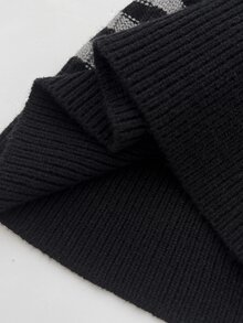 Elamini Women's Autumn/Winter Lazy Striped Fitted Long Sleeve Knit Top - Black - View 8