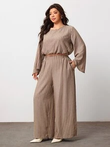 Enliva Plus Size Women's Striped Long-Sleeve Shirt And Pants Casual Two Pieces Set Pear Body,Triangle Body - Multicolor - View 4