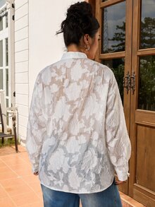 EastFlair Plus Size Women's Elegant Long Sleeve Blouse With Floral Embroidery And Frog Button Placket - White - View 7