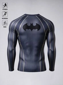 BATMAN X SHEIN Gym Rark 男士蝙蝠軟綿休閒日常通勤運動T恤 - 彩色 - 查看 2