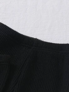 Baby Girls Solid Color Ribbed Knit Slim Fit Long Pants, Fleece Lined Thickened, Elastic Waist Soft Stretchy Casual Daily Bottom Trousers For Infant - Black - View 4