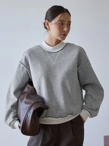 Dazy-Less Women's Colorblock Long Sleeve Versatile Streetwear Sweatshirt - Grey - View 3