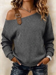 Zayélia Women's Casual Asymmetrical Shoulder Top For Middle-Aged And Elderly, Autumn - Dark Grey - View 1