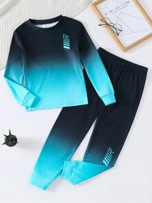 SHEIN Tween Boys Gradient Color Long Sleeve Top And Fitted Long Pants Pajama Set - Multicolor - View 6