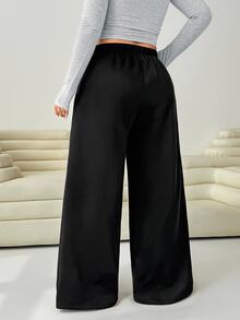 Solflare Plus Size Women's Drawstring Waist Solid Color Thermal Lined Sweatpants, Suitable For Autumn/Winter - Black - View 2