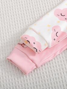 Cozy Pixies 嬰兒新生兒連身包屁衣 卡通熊與雲朵圖案 全季節可愛嬰兒服飾 - 粉色 - 查看 4