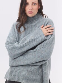 KÆRIA Hus Relaxed Funnel-Neck Jumper - Soft Touch Knit - Blue Grey Marle - Winter Sweater, Minimalist, Office - Grey - View 6