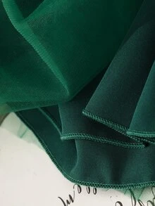 SHEIN 少女優雅可愛時尚荷葉邊珍珠裝飾網紗迷你洋裝，畢業禮服、生日穿搭、花童裙，灰粉色夏季款 - 墨綠色 - 查看 8