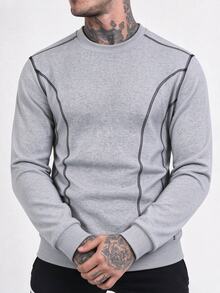 Gym Rark Men's Striped Crew Neck Long Sleeve Sports Sweatshirt - Grey - View 1