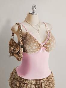 SHEIN ICON Women's Plus Size Faux Fur Deer Print Pink Camisole - Pink - View 7