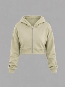 Flirla Women White Fall Winter Casual Hoodie,Solid Color Thermal Lined Drawstring Long Sleeve Pullover,Back To School Teacher Outfits Graduation Occasion - Khaki - View 5