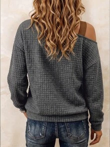 Zayélia Women's Casual Asymmetrical Shoulder Top For Middle-Aged And Elderly, Autumn - Dark Grey - View 2