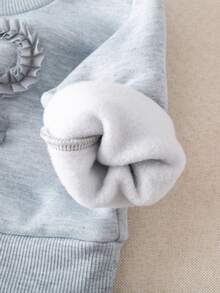 Baby Girl Bow Pattern Contrast Color Long Sleeve Sweatshirt And Pants Set - Light Grey - View 7