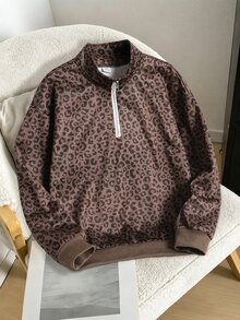 SHEIN Sweetra Young 青少年女孩抓絨秋季休閒簡約拉鍊式落肩衛衣，秋冬保暖舒適日常長袖穿搭 - 棕色 - 查看 3