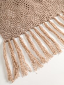 Nubod Plus Size Hollow Out Tassel Knit Cardigan - Camel - View 5