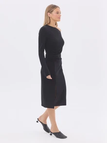 KÆRIA Hus Asymmetric Ruched Midi Dress - Lyocell-Blend Jersey - Black - Christmas Party, Evening, Bodycon - Black - View 3