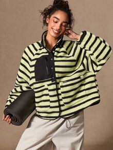VARSIVA Striped Button Pocket Long Sleeve Sports Jacket - Multicolor - View 2