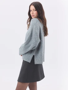 KÆRIA Hus Relaxed Funnel-Neck Jumper - Soft Touch Knit - Blue Grey Marle - Winter Sweater, Minimalist, Office - Grey - View 4