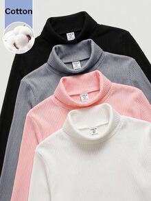 SHEIN Tween Girl Tween Girl Buy 1pc Get 3pcs High Neck Ribbed Knit Casual T-Shirt 3 Pieces Set - Multicolor - View 5