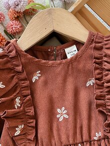 SHEIN Baby Girl Woven Embroidered Corduroy Casual Dress, Autumn/Winter - Multicolor - View 3